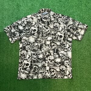 Vintage Y2K Sapphire Lounge AOP Skull And Bones Button Up Size L
